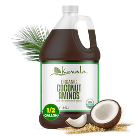 Kevala Coconut Aminos bottle on kitchen counter, soy-free seasoning for everyday cooking