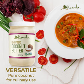 Kevala Coconut Butter tub with spoon, creamy texture