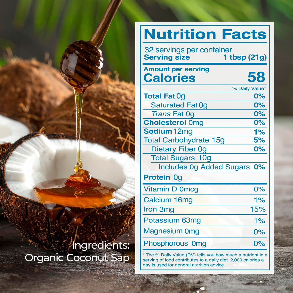 Close-up of Kevala Coconut Nectar showing rich amber color for sensory appeal