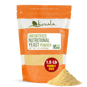 Kevala Nutritional Yeast bag packaging shown for convenient vegan seasoning in pantry
