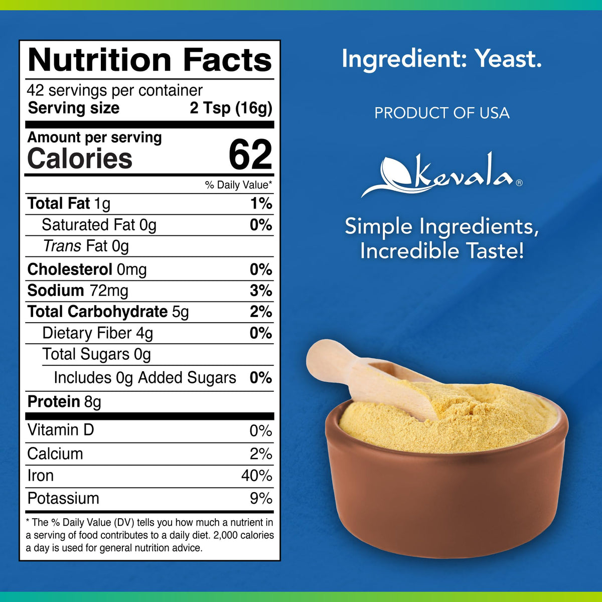 Kevala Nutritional Yeast scoop on powder enables portion control for vegan meals