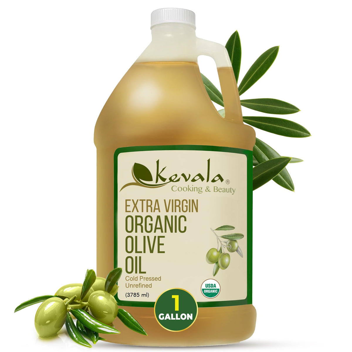 Kevala Extra Virgin Organic Olive Oil bottle on counter for everyday cooking.