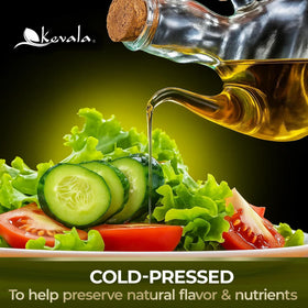 Kevala olive oil used to dress a fresh salad for a smooth finish.