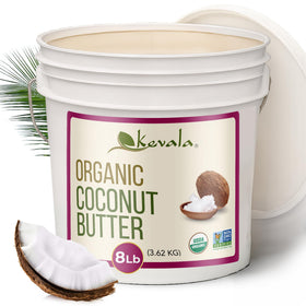 Kevala organic coconut butter jar showing creamy texture for baking.