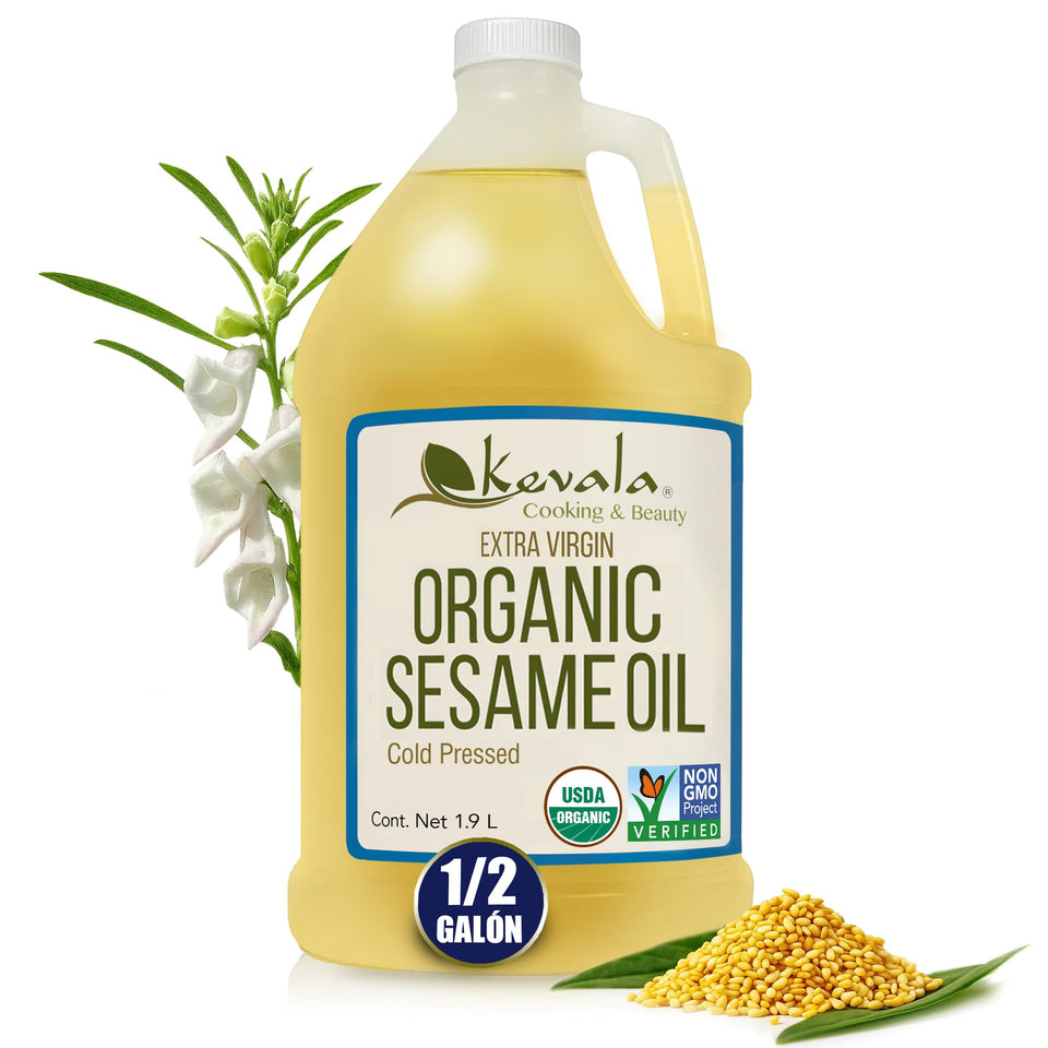 Kevala Organic Sesame Oil bottle—64 oz; ideal for high-heat cooking and finishing