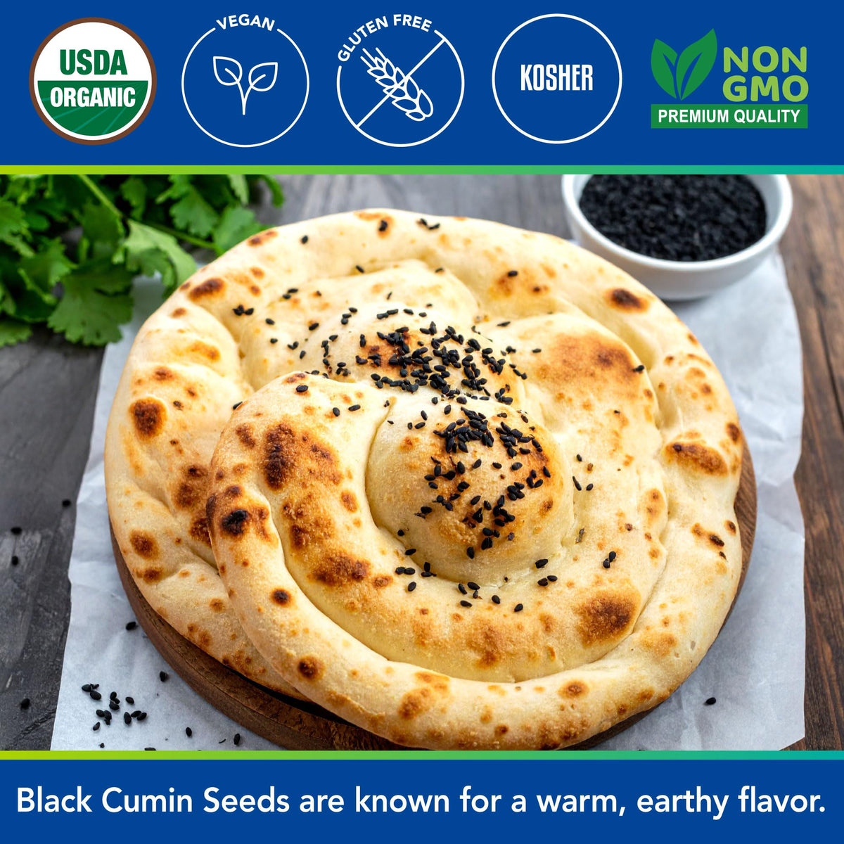 Kevala seeds with herbs like thyme and cilantro for versatile seasoning.