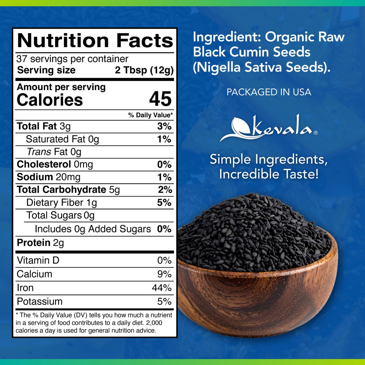 Kevala Black Cumin Seeds in a resealable bag for vegan cooking and snacks.