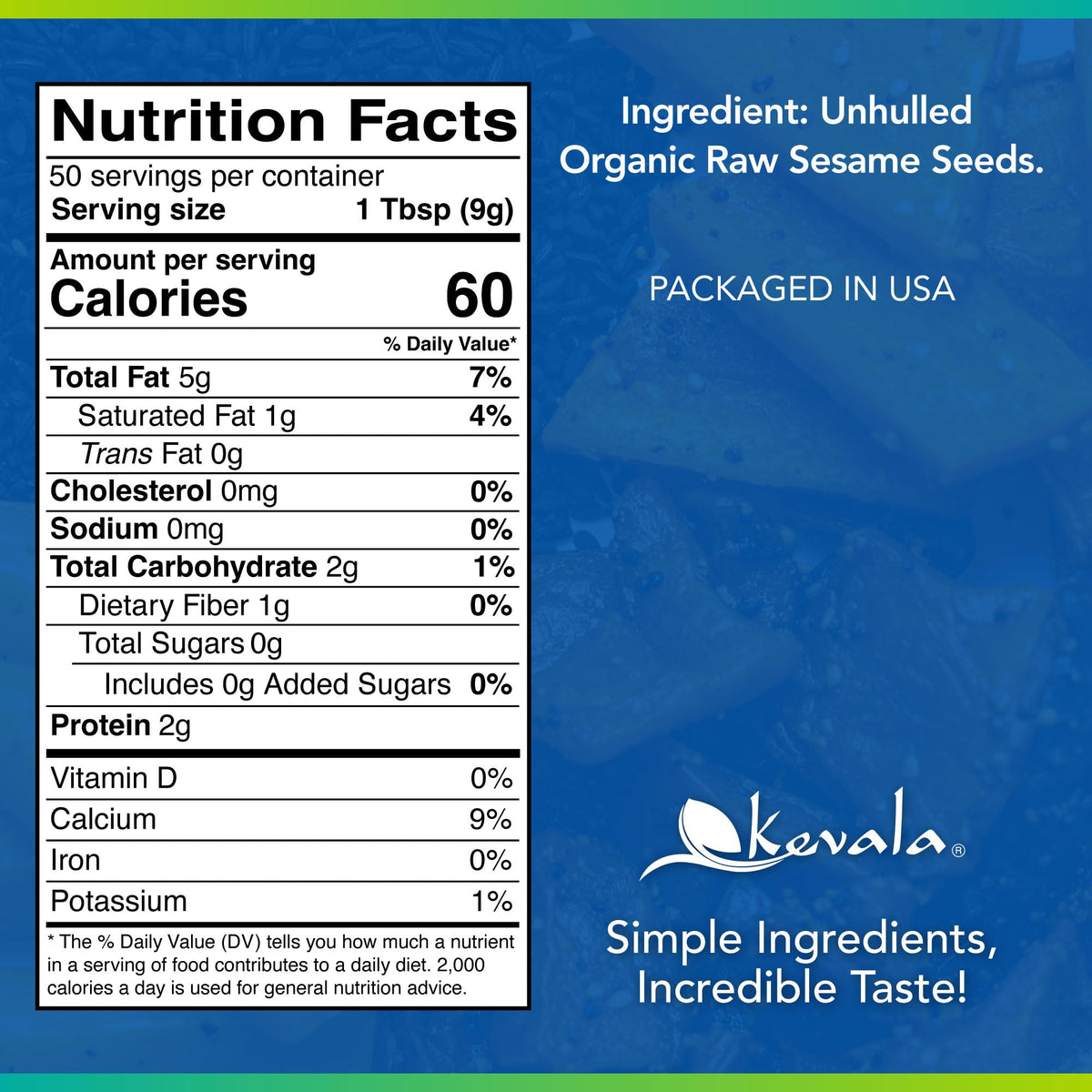 Kevala organic sesame seeds resealable bag for pantry storage