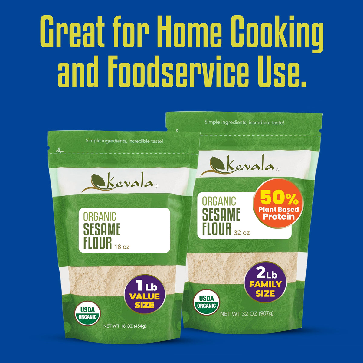 Kevala Organic Sesame Flour ready for dairy free and gluten free cooking.