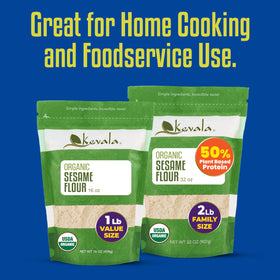 Kevala Organic Sesame Flour ready for dairy free and gluten free cooking.