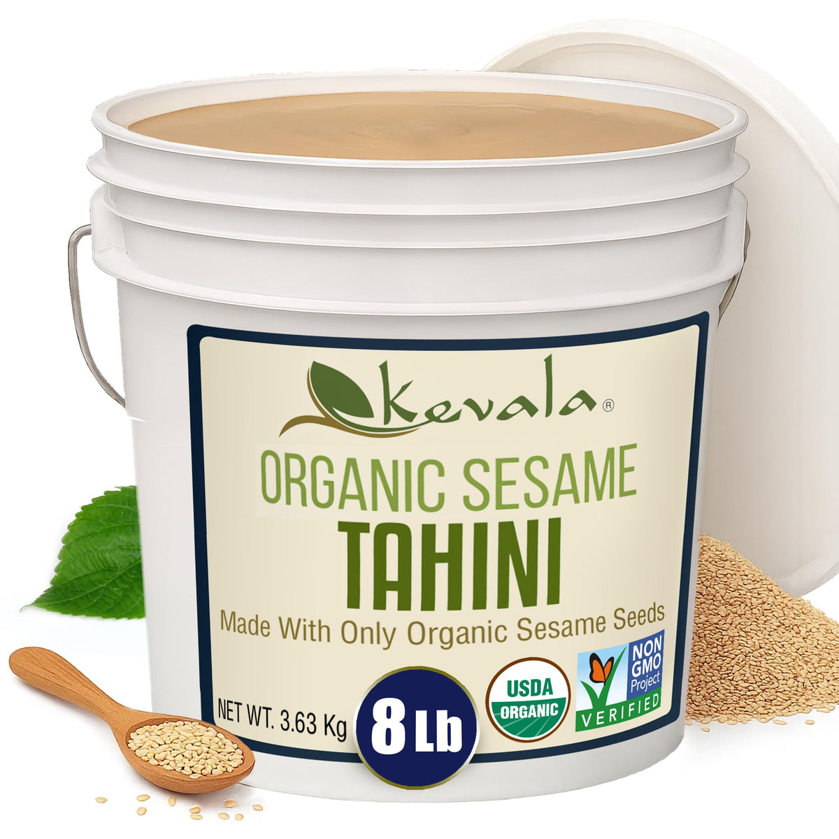 Kevala Organic Sesame Tahini jar shows creamy texture for dressings