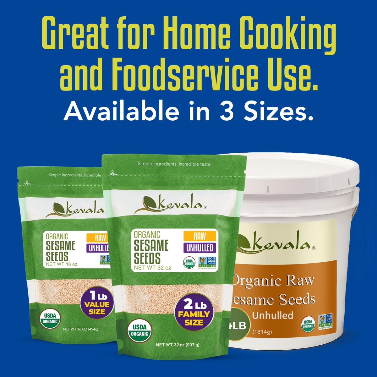 Kevala raw sesame seeds unhulled roasted flavor — slightly roasted seeds deepen flavor