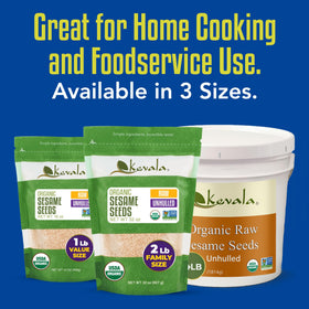 Kevala raw sesame seeds unhulled roasted flavor — slightly roasted seeds deepen flavor