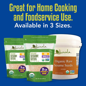 Kevala resealable bag of sesame seeds emphasizing easy storage and freshness.