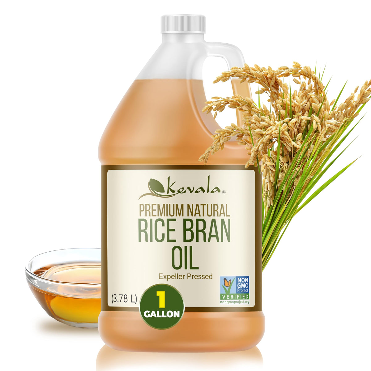 Kevala Rice Bran Oil 128oz bottle for versatile home cooking with light flavor