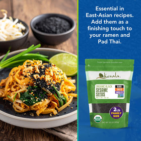 Kevala roasted black sesame seeds closeup reveals rich aroma and toasty flavor potential.