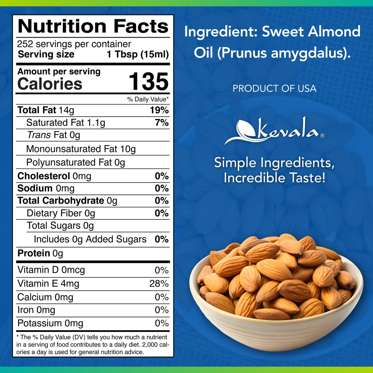 Pouring Kevala Almond Oil to drizzle over salad for subtle flavor.