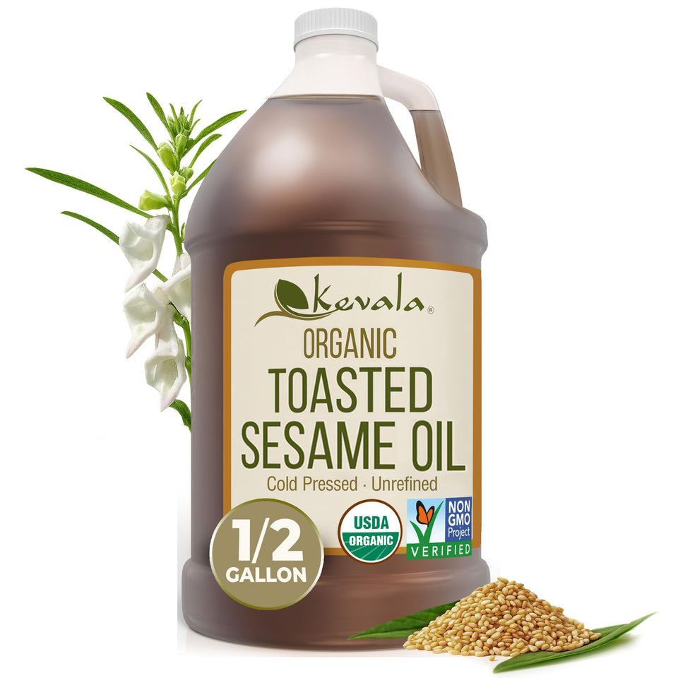 Kevala toasted sesame oil bottle showing rich aroma for stir-fries.