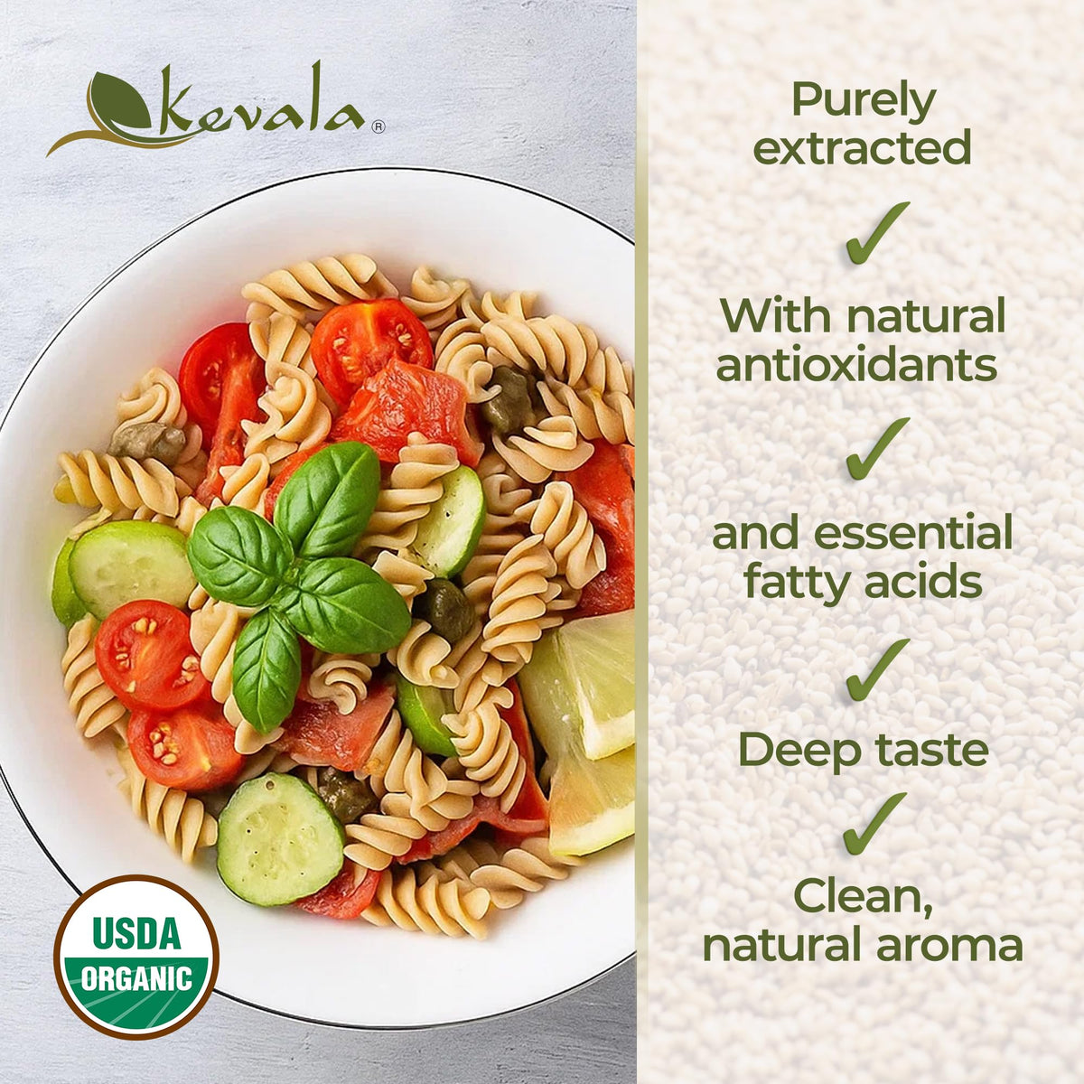 Pouring Kevala toasted sesame oil to flavor noodles and sauces.