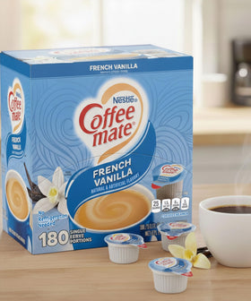KEV&COOPER 180ct French Vanilla creamer pods add velvety vanilla to hot or iced coffee