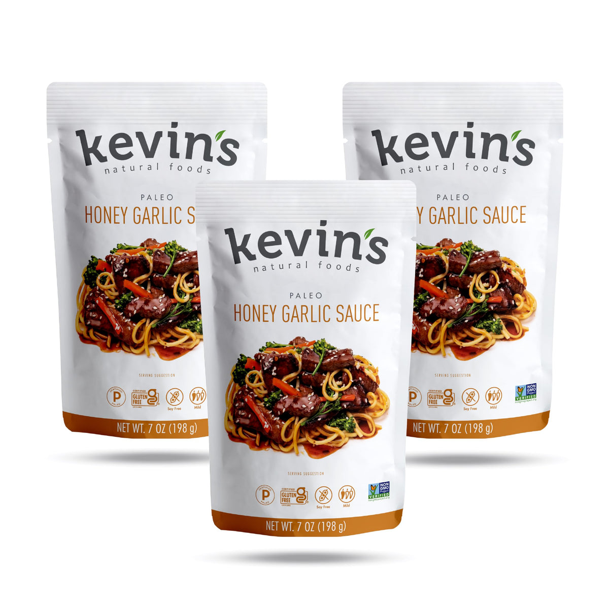 Kevin's Natural Foods Honey Garlic Sauce bottle ready to glaze quick weeknight dinners