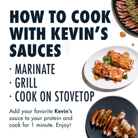 Kevin's Natural Foods Korean BBQ sauce bottle provides glossy, sweet-spicy glaze for grilling.