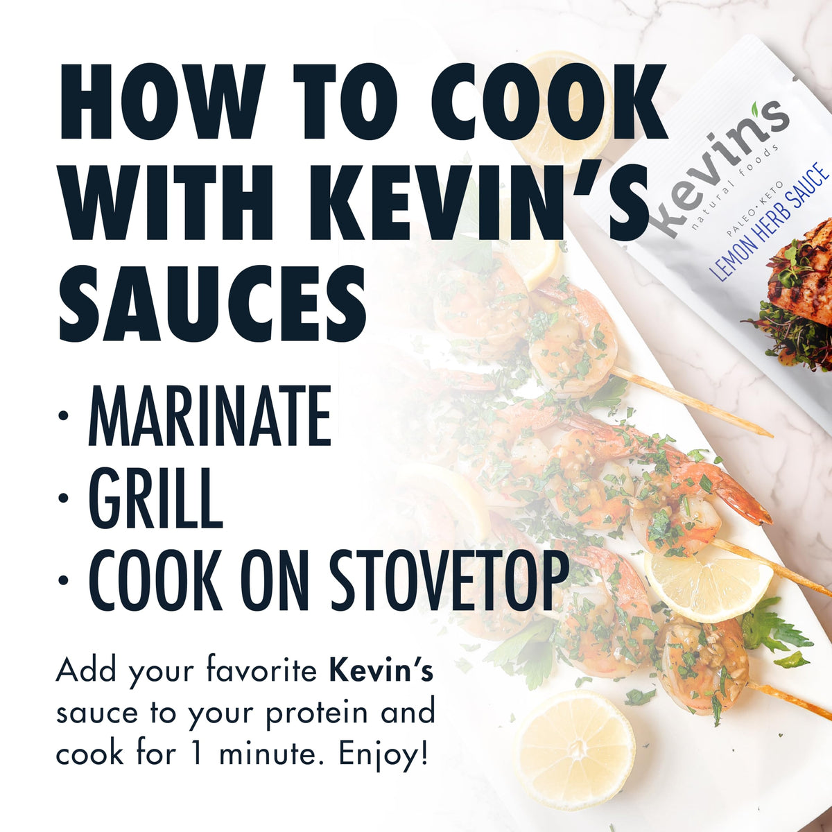Kevin's Lemon Herb Sauce 3-pack packaging for convenient meals