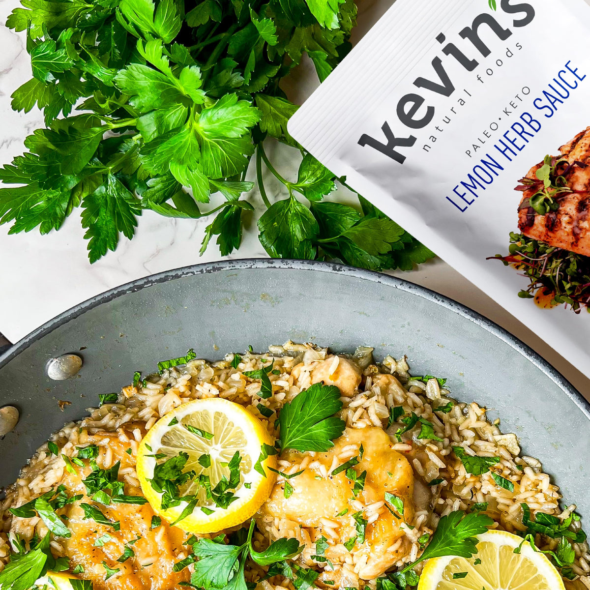 Kevin's Lemon Herb Sauce on plates for a quick weeknight dinner
