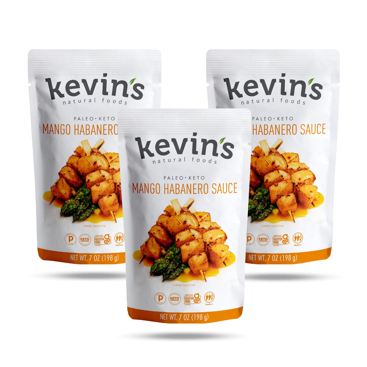 Kevin's Natural Foods mango habanero sauce bottle front showing tropical flavor and limited edition label
