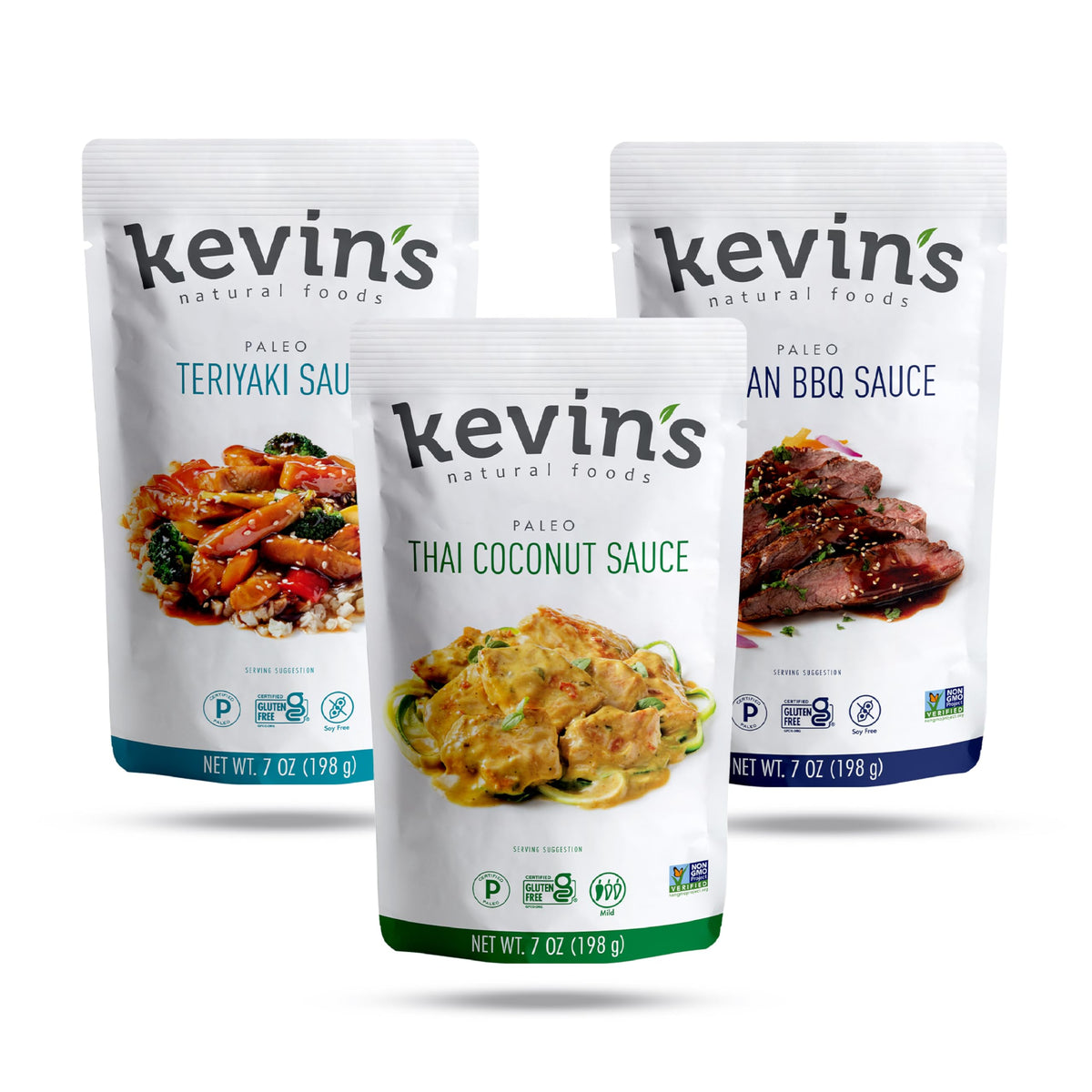 Kevin's Natural Foods Teriyaki sauce bottle ready to glaze lean meats with gluten-free goodness.