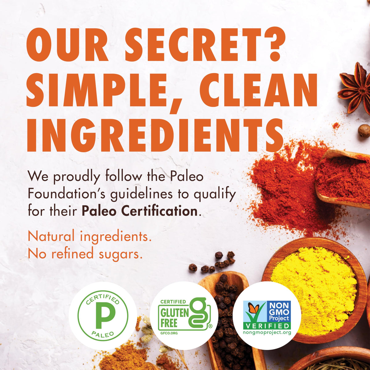 Back-label shows Paleo and Keto certifications for clean, compliant meal options.