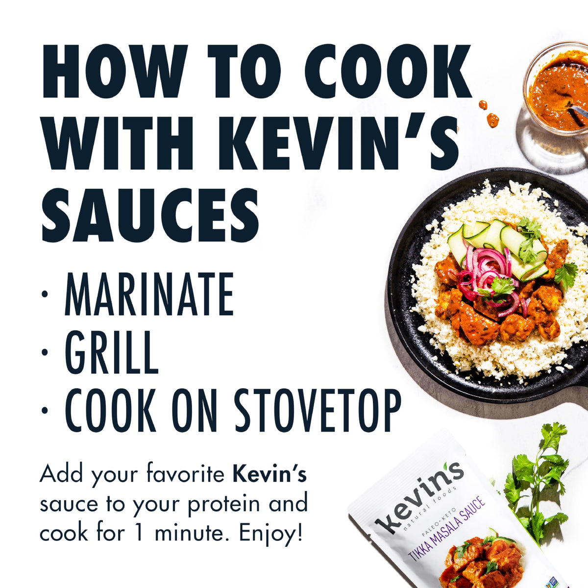 Kevin's Natural Foods Tikka Masala sauce ingredients showcase a natural curry base