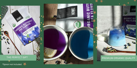 KEWIE Signature loose leaf tea bouquet for brewing rich, vibrant blue cups.