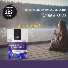 KEWIE Signature organic USDA label confirms caffeine-free, vegan-friendly product.