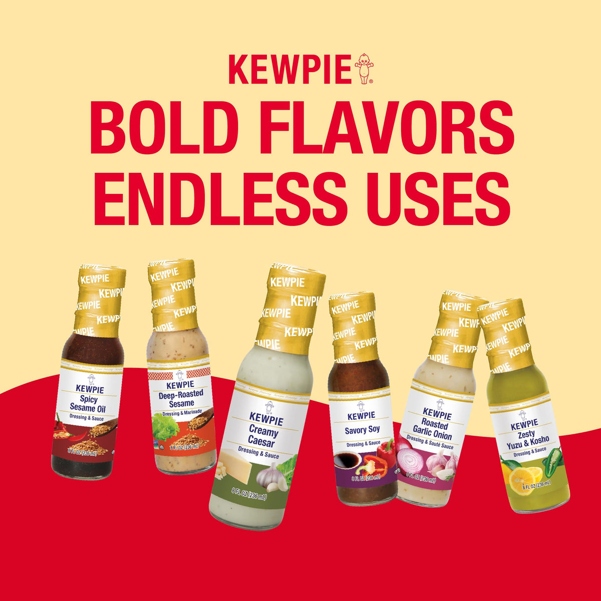 Kewpie Deep Roasted Sesame Dressing close-up emphasizes bottle size and texture