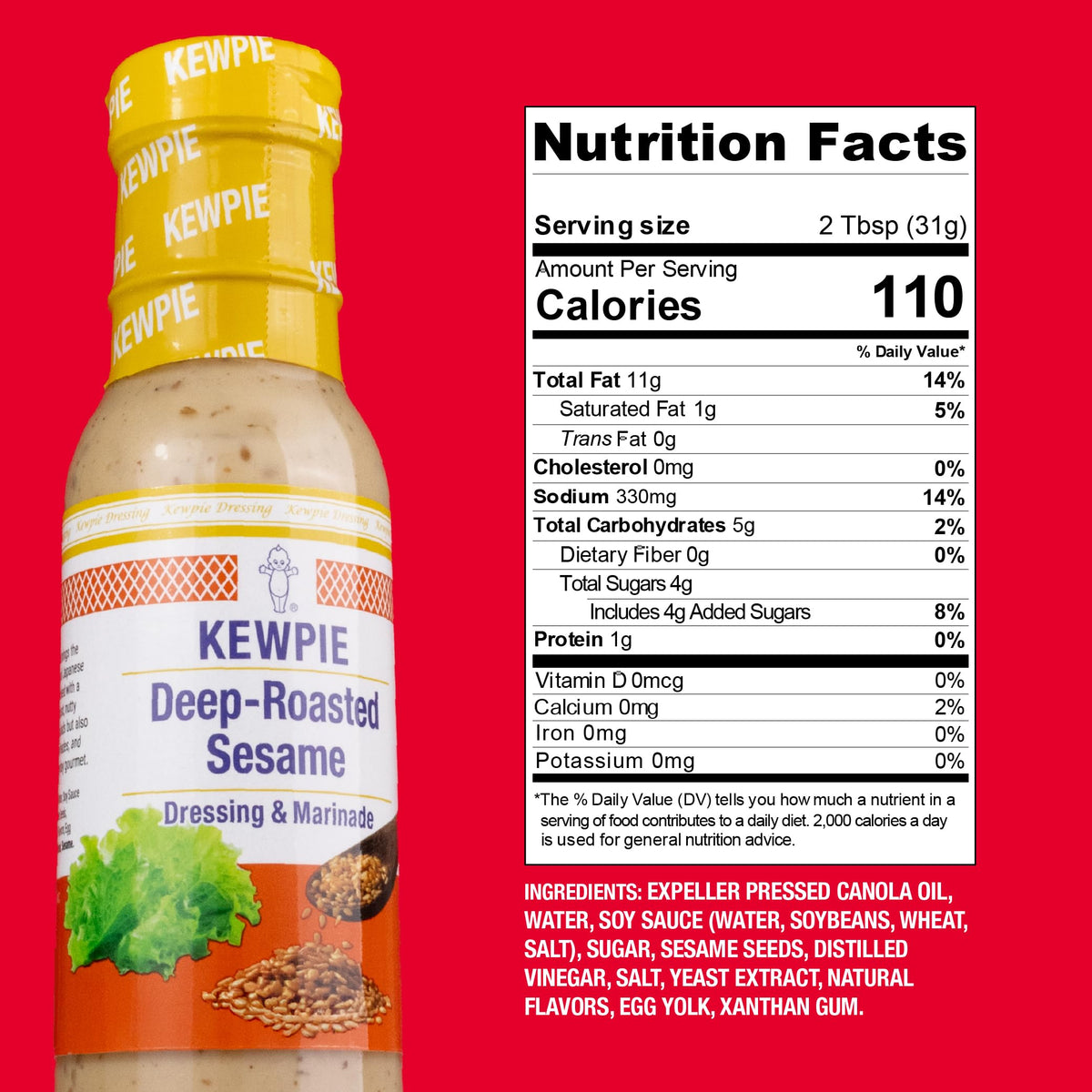 Kewpie Deep Roasted Sesame Dressing pour demonstrates flavorful marinade option