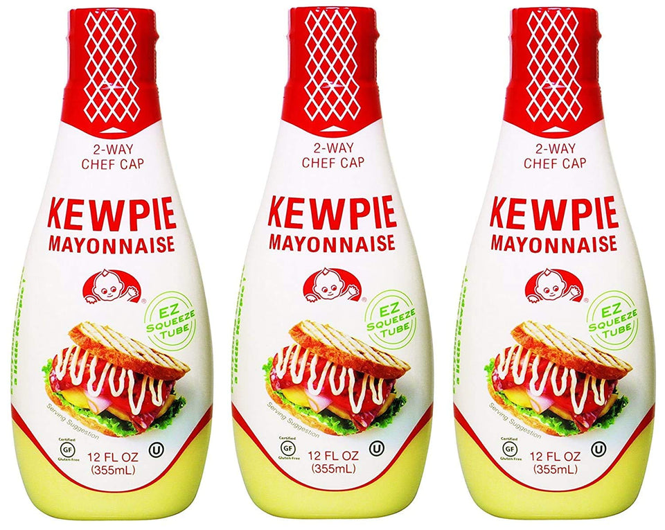Kewpie Mayonnaise squeeze-tube for easy sandwich prep and sauces, creamy texture.