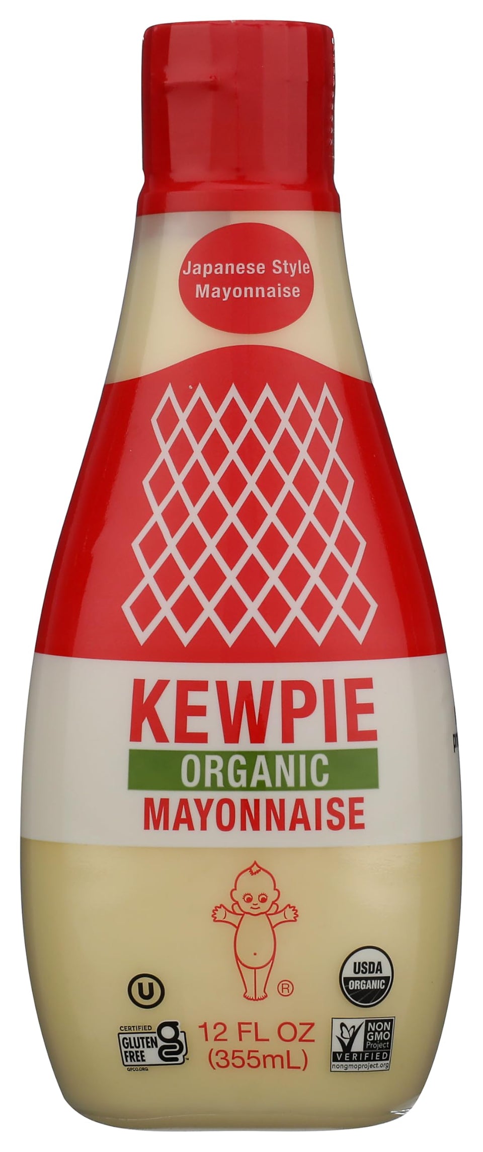 Kewpie Organic Mayonnaise 12oz bottle, ideal for sandwiches and dressings.