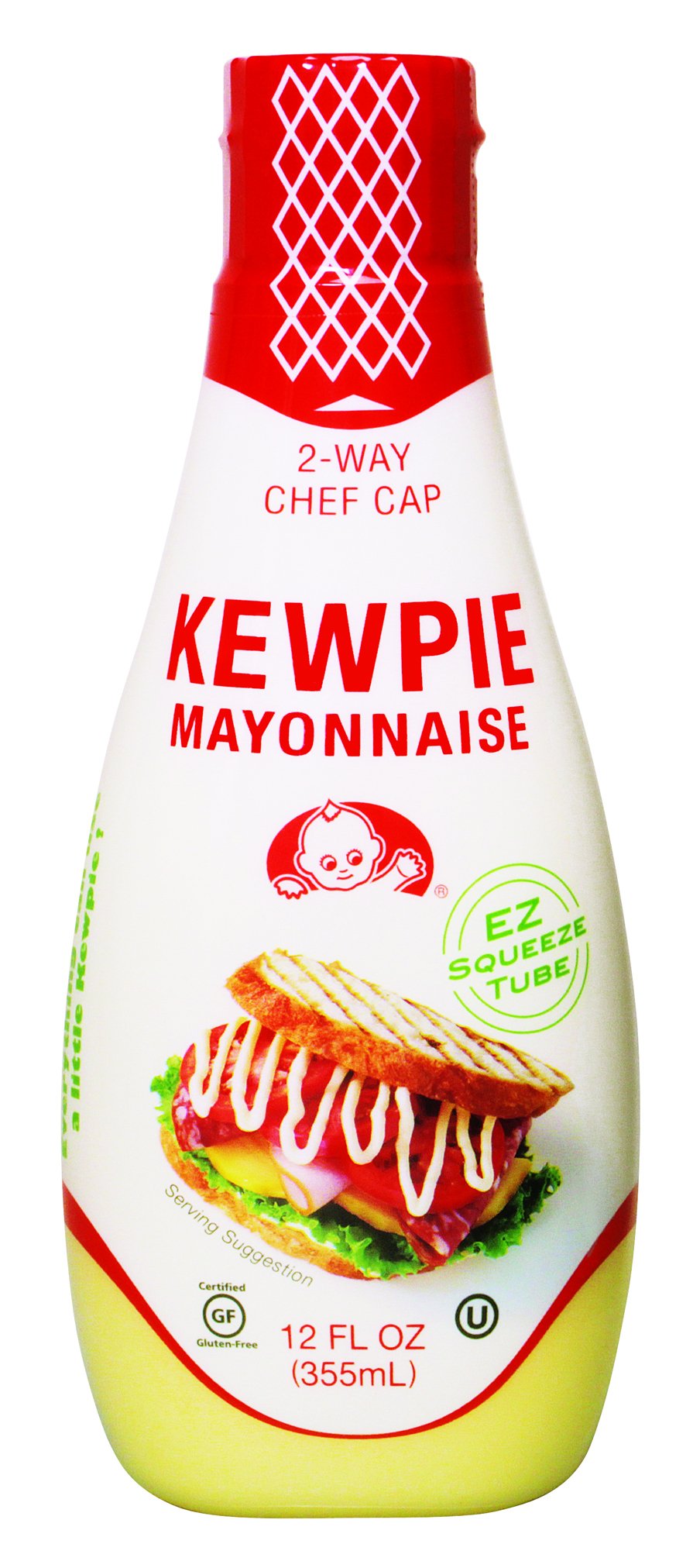 Kewpie Squeeze Mayonnaise bottle pour shows smooth, egg-yolk mayo ideal for sandwiches