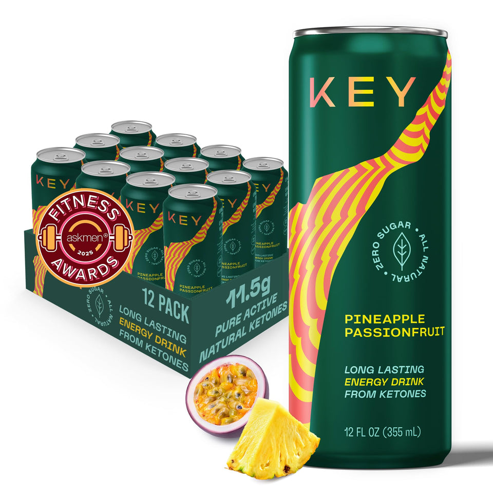 KEY Ketone Drink bottle with Pineapple Passionfruit label for sustained energy