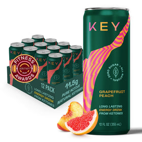 KEY Ketone Drink front can with grapefruit peach flavor for sustained energy.