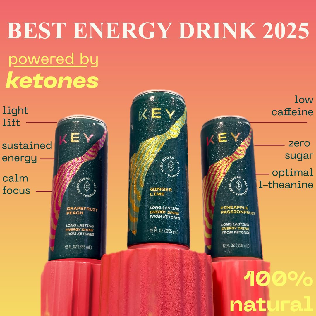 KEY Ketone Drink label closeup shows sugar-free, natural ingredients.