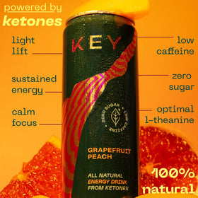KEY Ketone Drink label detail shows clean, natural ingredients for energized moments.