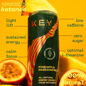 KEY Ketone Drink being poured over ice for a refreshing lift