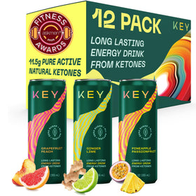 KEY Ketone Energy Drink can front view, sugar-free and natural energy in focus