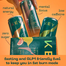 KEY Ketone Energy Drink can side view with clean caffeine from green tea