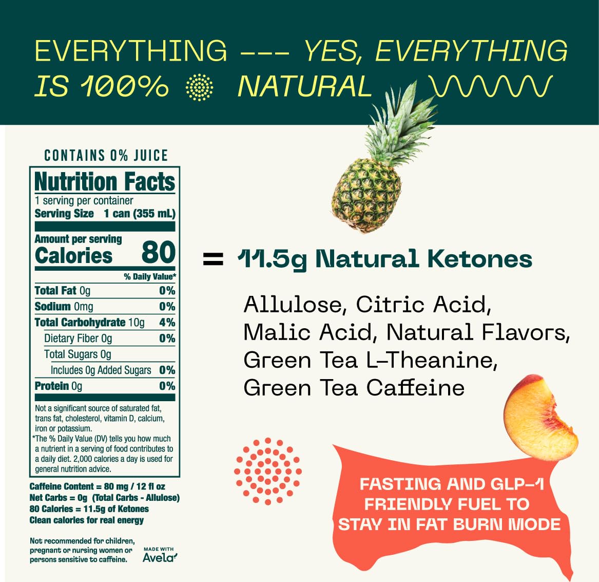 KEY Ketone Energy Drink label close-up illustrating natural formulation
