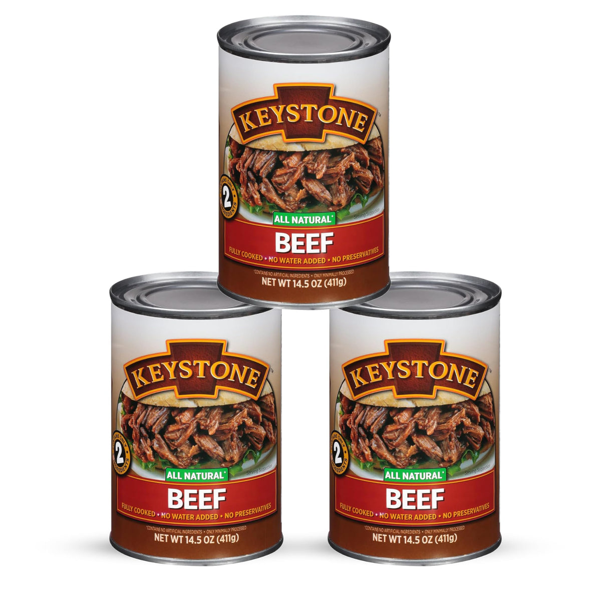 Keystone Meats beef can fully cooked ready to eat for quick meals.