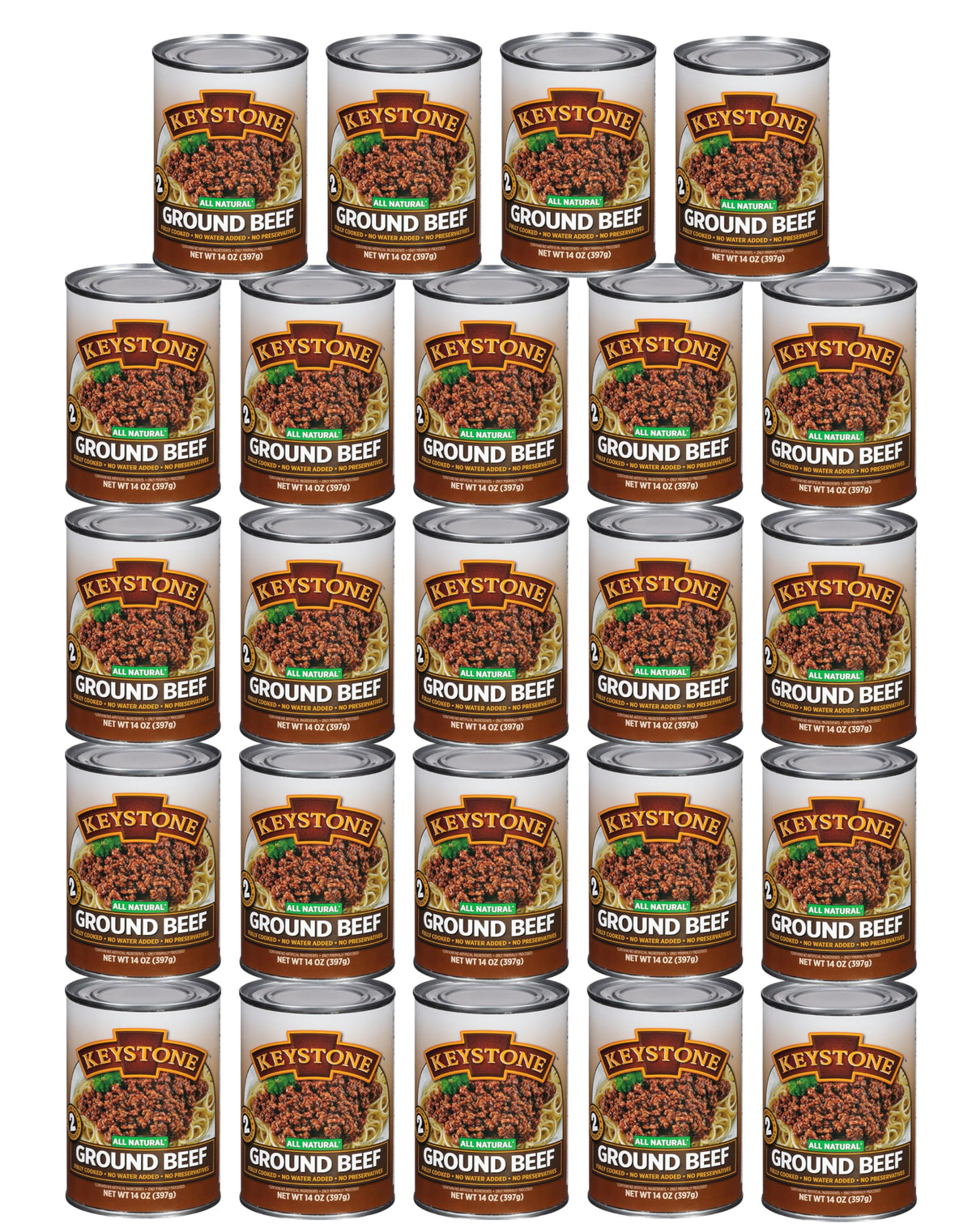 Keystone Meats label on can showing simple ingredients and no artificial additives.