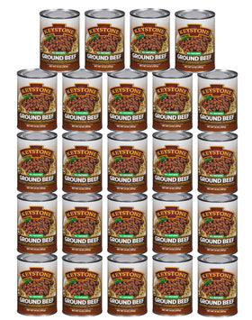 Keystone Meats label on can showing simple ingredients and no artificial additives.